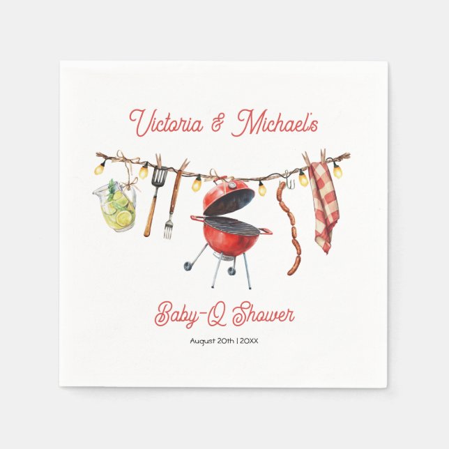 Servilleta De Papel BBQ Baby-Q Baby Shower Gingham clothesline (Anverso)