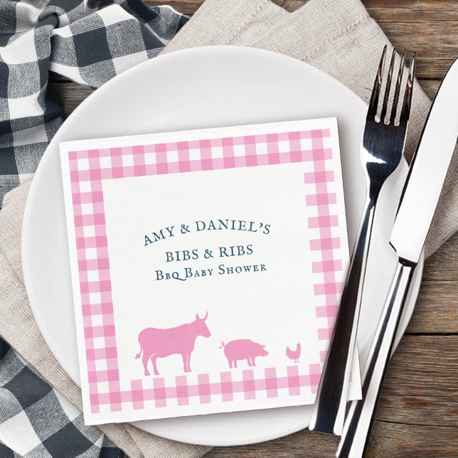 Servilleta De Papel BBQ Baby Shower se coge y bíbaro rosa ruso (Pink BBQ napkins from my rustic farmhouse BBQ collection )