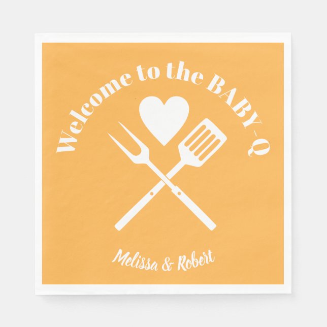 Servilleta De Papel BBQ de Baby Shower BBQ de Naranja de Pastel sólido (Anverso)