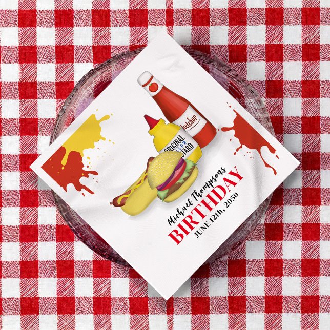 Servilleta De Papel BBQ Personalizado Cocktail Fiesta Barbeque (Birthday BBQ custom personalized party napkin.)
