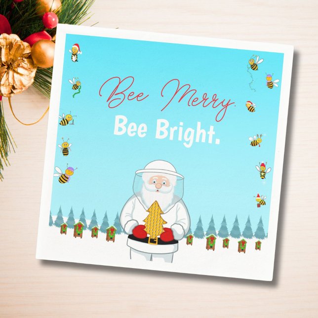 Servilleta De Papel Be Merry. Be Bright. Christmas Beekeeper Santa (Subido por el creador)