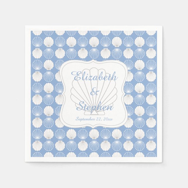 Servilleta De Papel Beach Clamshells Seashells Nombres Boda (Anverso)