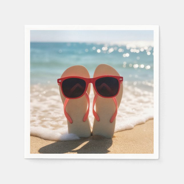 Servilleta De Papel Beach Flip-flops with Red Sunglasses (Anverso)