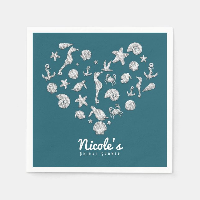 Servilleta De Papel Beach Glam Diamond Heart Bridal Shower Boda (Anverso)