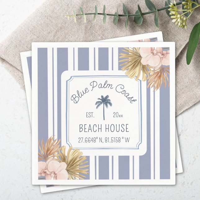 Servilleta De Papel Beach House Blue Stripes Coastal Boho Farmhouse (In situ)