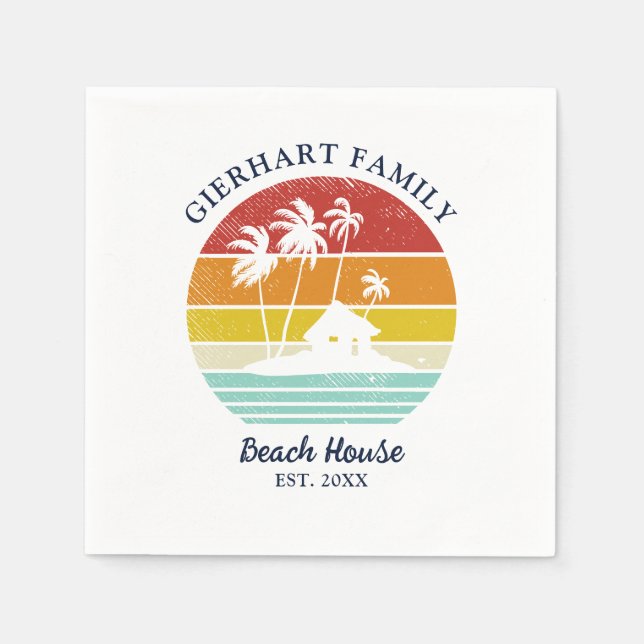 Servilleta De Papel Beach House Vacation Family Reunion Palm Trees (Anverso)