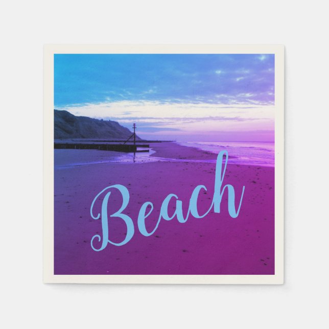 Servilleta De Papel Beach in Mundesley, Norfolk in blue and purple (Anverso)
