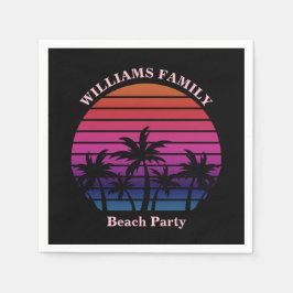 Servilleta De Papel Beach Party Tropical Sunset Palm Trees Black