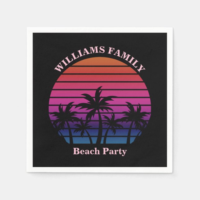 Servilleta De Papel Beach Party Tropical Sunset Palm Trees Black (Anverso)