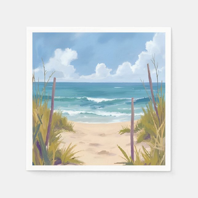 Servilleta De Papel Beach Path | Ocean Watercolor Coastal Painted (Anverso)
