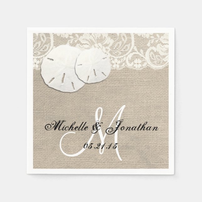 Servilleta De Papel Beach Rustic Burlap Lace Boda Napkin (Anverso)