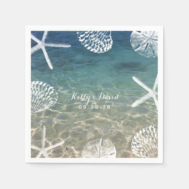 Servilleta De Papel Beach Shore Starfish & Seasheles Boda Tropical (Anverso)