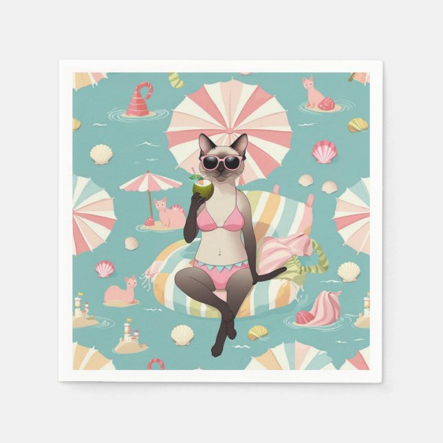 Servilleta De Papel Beach themed for Siamese Cat lovers (Anverso)
