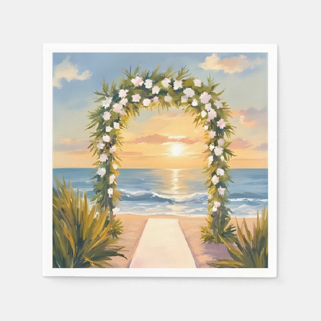 Servilleta De Papel Beach Wedding Arch Floral Watercolor (Anverso)