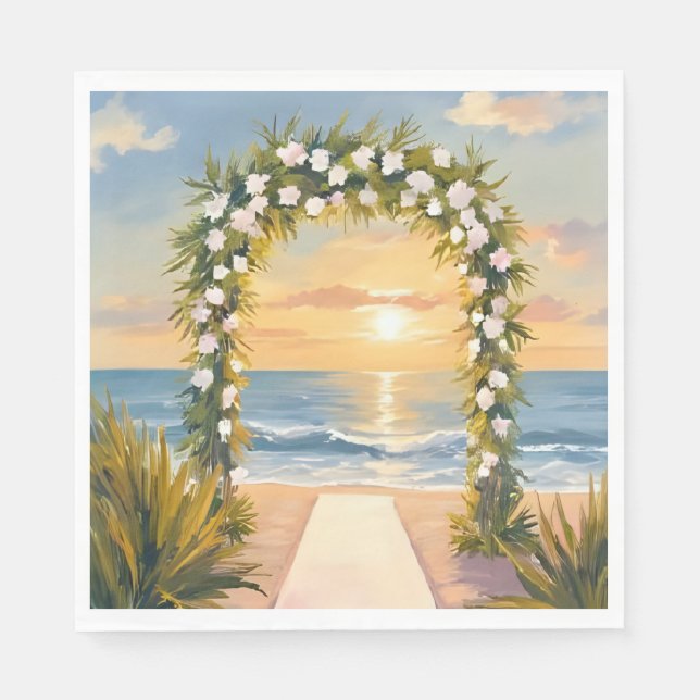 Servilleta De Papel Beach Wedding Arch Floral Watercolor (Anverso)