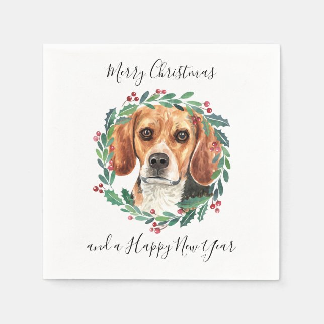 Servilleta De Papel Beagle Elegant Dog Feliz Navidad (Anverso)
