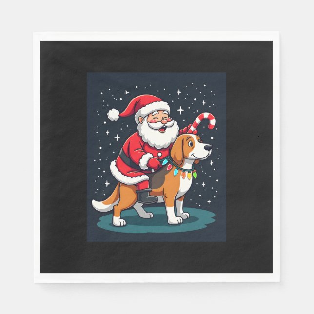 Servilleta De Papel Beagle Luces de Navidad Santa Montando Beagle Perr (Anverso)