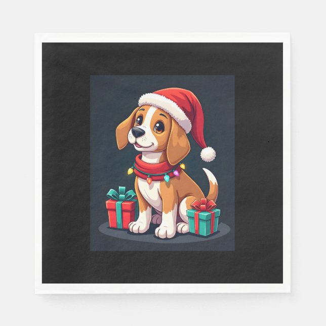 Servilleta De Papel Beagle Xmas Encendiendo A Navidades De Perro De Sa (Anverso)