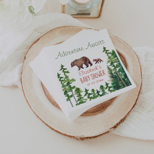 Servilleta De Papel Bear Adventure espera a Baby Shower Green Trees (Subido por el creador)