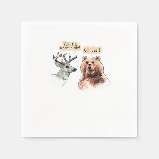 Servilleta De Papel Bear And Deer Conversation Funny Wildlife Design  (Anverso)