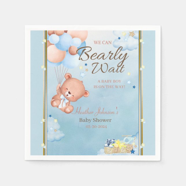 Servilleta De Papel Bear Baby Shower Boy (Anverso)