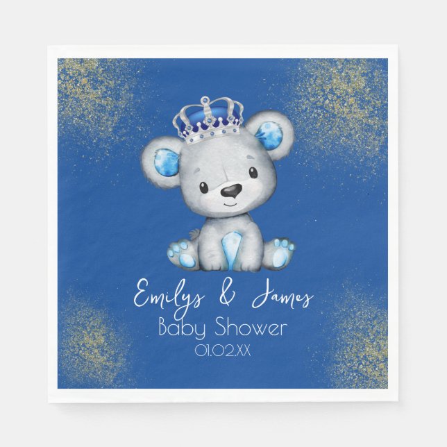Servilleta De Papel Bear Baby Shower Prince Sparkly Blue Boys (Anverso)