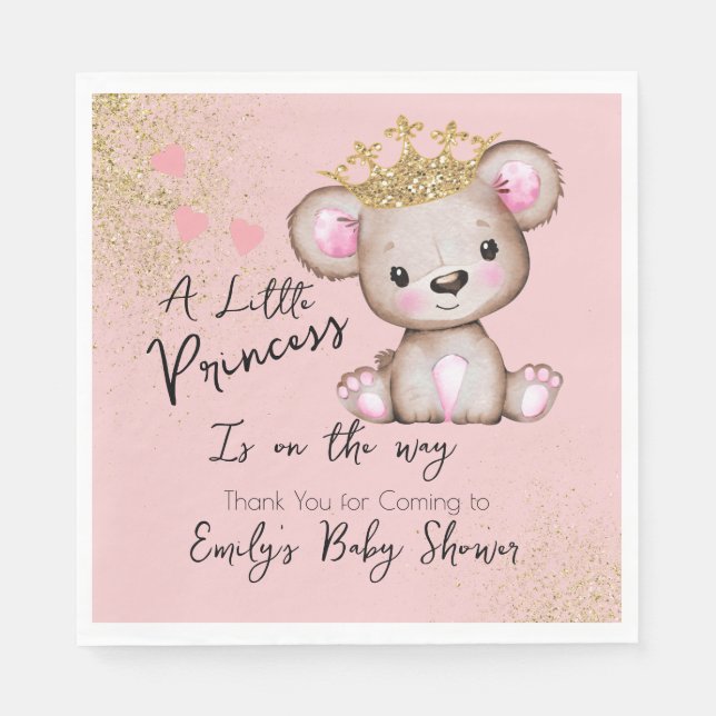 Servilleta De Papel Bear Baby Shower Princess Sparkly Pink (Anverso)