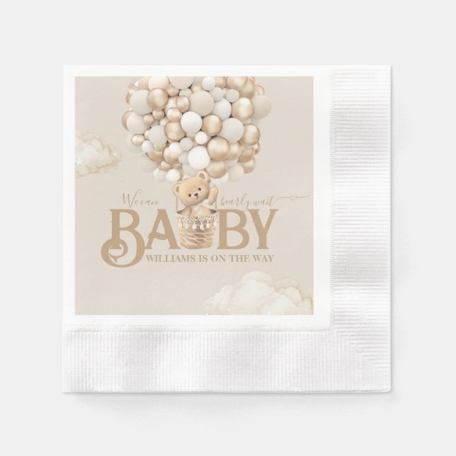 Servilleta De Papel Bear Balloons Bearly Wait Baby Shower (Anverso)
