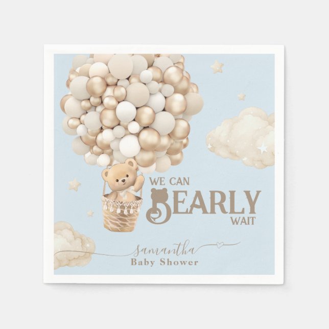 Servilleta De Papel Bear Bear Bearly Wait Boy Baby Shower (Anverso)