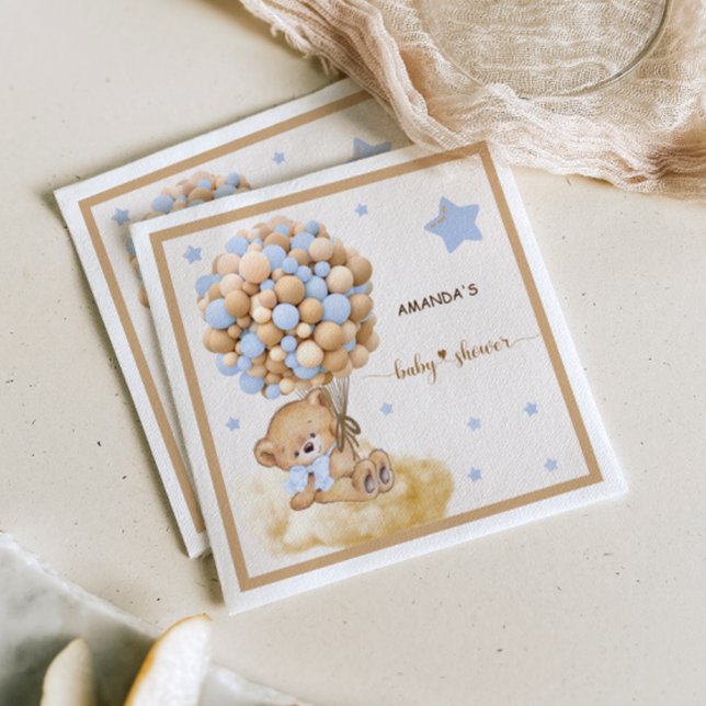 Servilleta De Papel Bear Bearly Wait Blue Balloon Baby Shower (Subido por el creador)