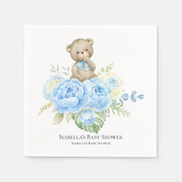 Servilleta De Papel Bear Boy Blue Flower | Baby Shower Napkins