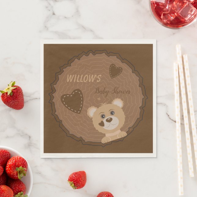Servilleta De Papel Bear Cub Woodland Tema Baby Shower Papel Napkin (In situ)