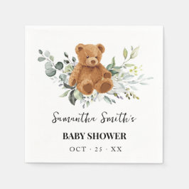 Servilleta De Papel Bear Eucalyptus Greenery Baby Shower Napkins