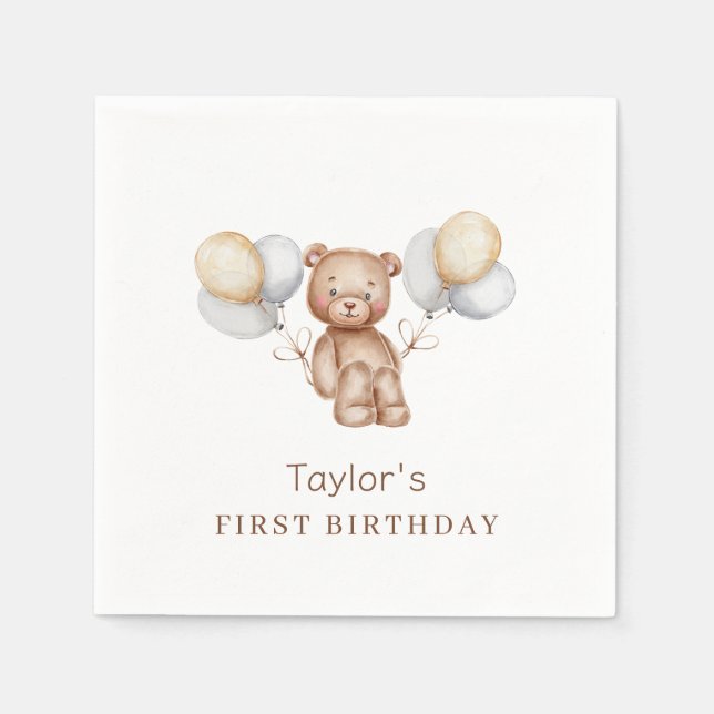 Servilleta De Papel Bear First Birthday Forest Animals Paper (Anverso)