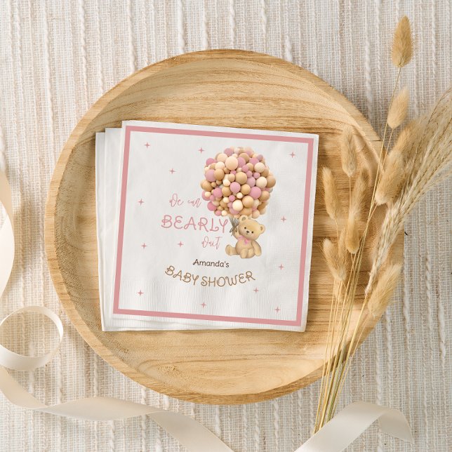 Servilleta De Papel Bear globos Bebé Chica Ducha Boho Rosa (Subido por el creador)