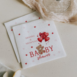 Servilleta De Papel Bear Heart Balloons Baby Shower rojo
