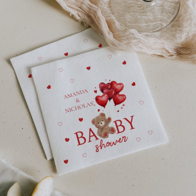 Servilleta De Papel Bear Heart Balloons Baby Shower rojo (Subido por el creador)