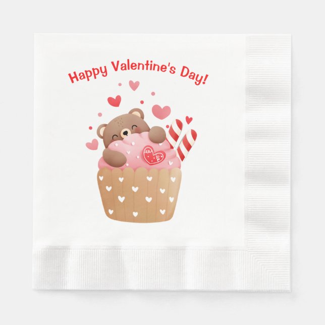 Servilleta De Papel Bear Hearts Candy Valentine Cupcake (Anverso)