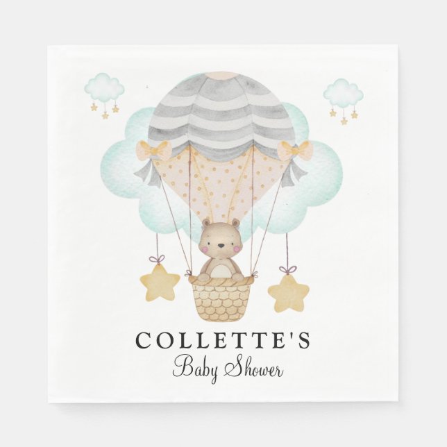 Servilleta De Papel Bear Hot Air Balloon Baby Shower (Anverso)
