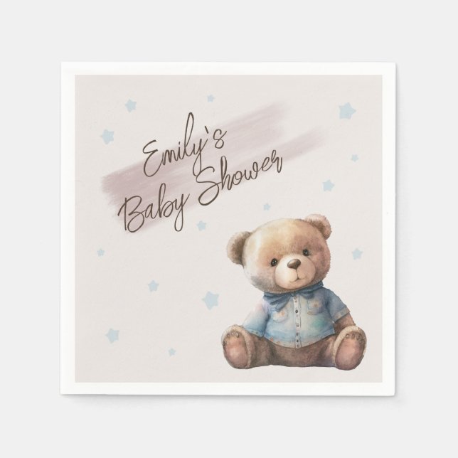 Servilleta De Papel Bear Modern Boho Blue Baby Shower (Anverso)