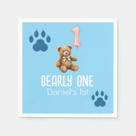 Servilleta De Papel Bearly One | Oso de peluche marrón cumpleaños