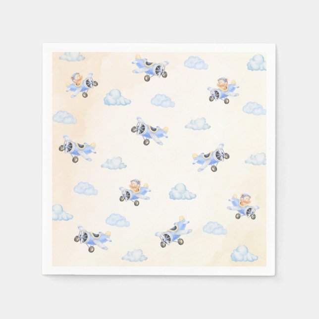 Servilleta De Papel Bearly Wait Baby Shower Flying Bear & Cloud  (Anverso)