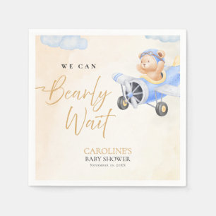 Servilleta De Papel Bearly Wait Baby Shower, Oso Volador Acuarela