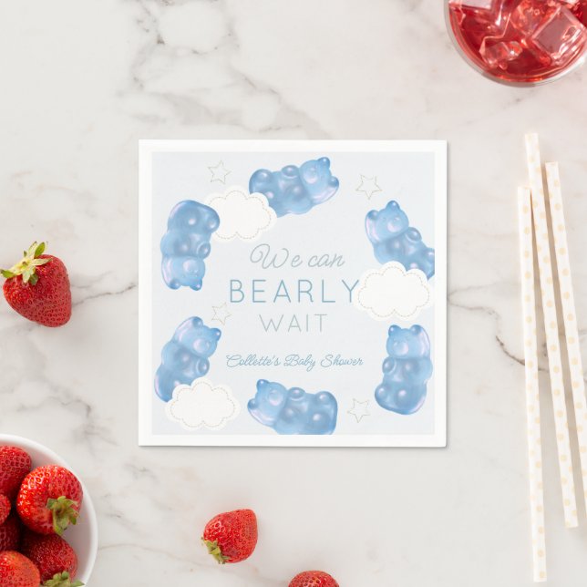 Servilleta De Papel Bearly Wait Blue Gummy Bear Boy Baby Shower (In situ)