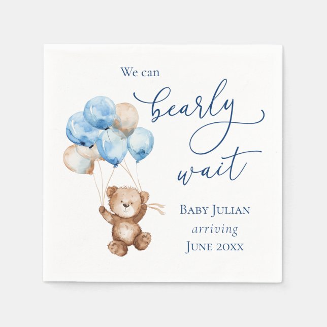 Servilleta De Papel Bearly Wait Blue Teddy Bear Baby Shower (Anverso)