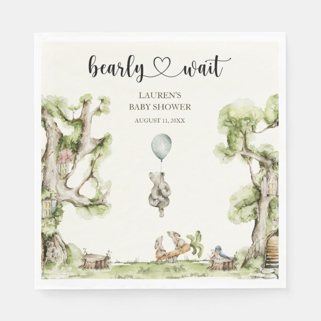 Servilleta De Papel Bearly Wait Boy Baby Shower Bosque (Anverso)