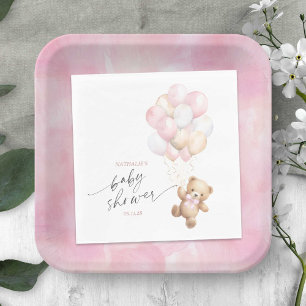 Servilleta De Papel Bearly Wait Cute Bear Bear Pink Balloons Ducha