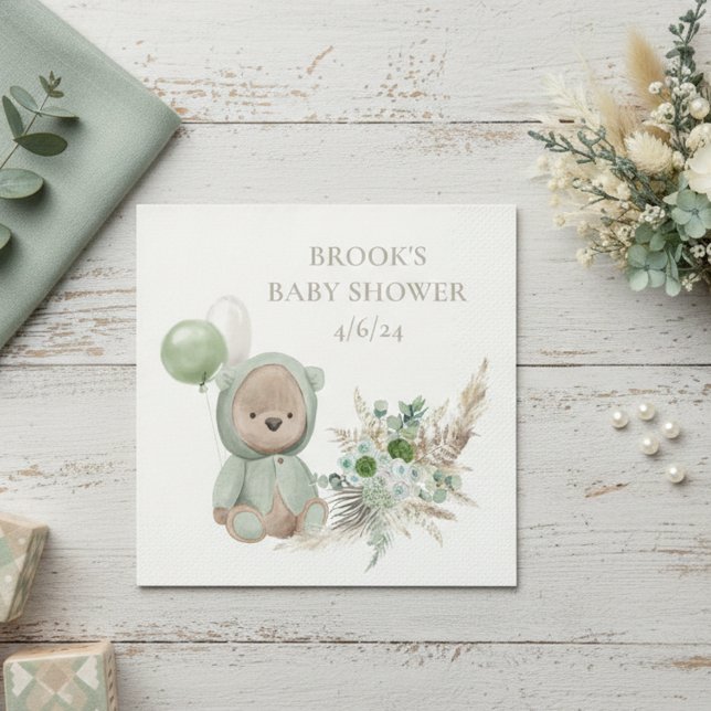 Servilleta De Papel Bearly Wait Green Boho Bear Favor (Subido por el creador)