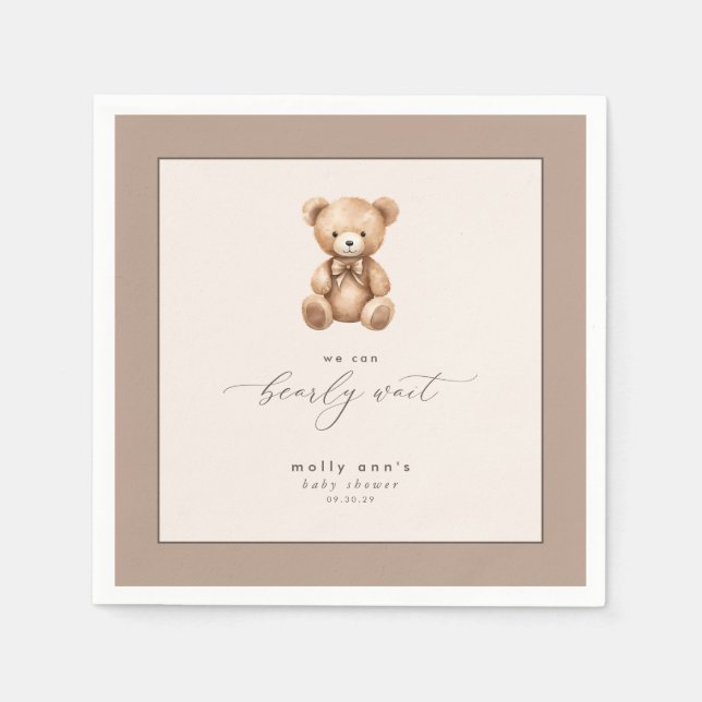 Servilleta De Papel Bearly Wait Neutral Simple Baby Shower (Anverso)