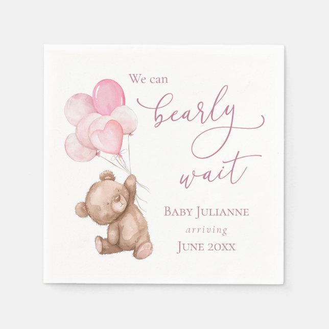 Servilleta De Papel Bearly Wait Pink Teddy Bear Baby Shower (Anverso)